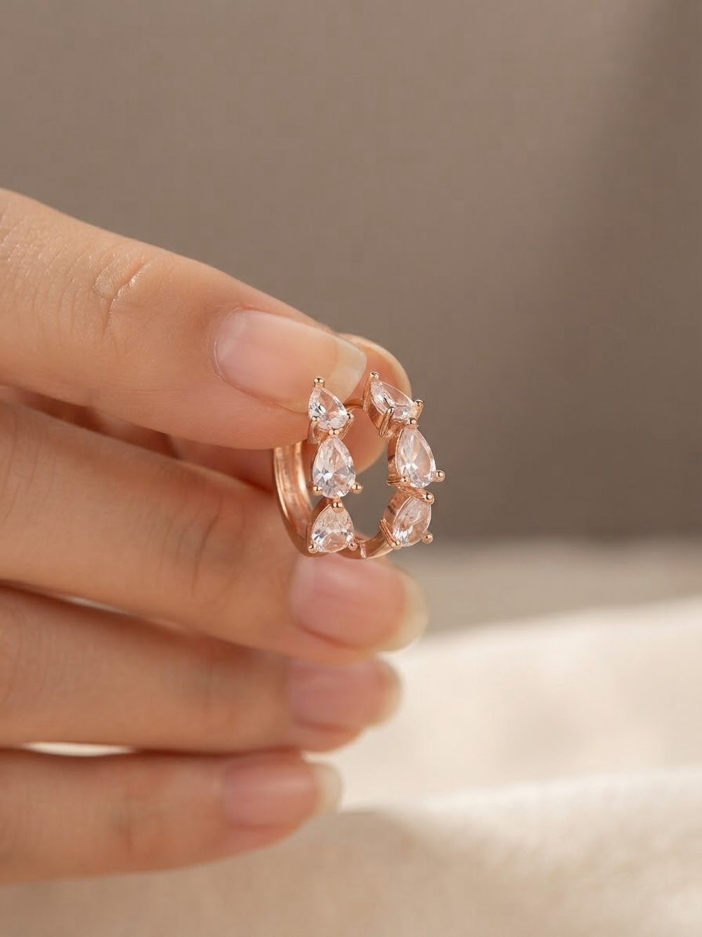 Charming Charlie Rose Gold Hoop Earrings with Clear Teardrop Crystals